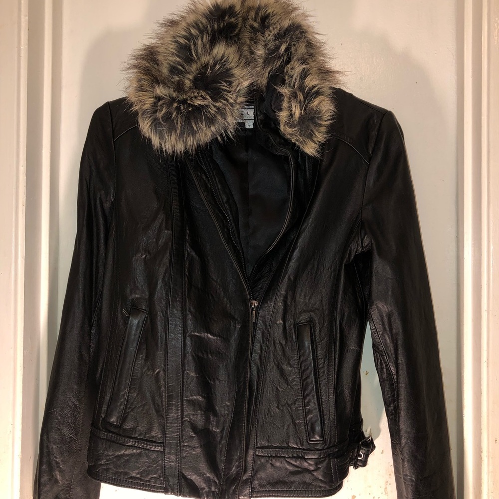 Pelle Studio Black Leather Jacket w/faux fur🖤